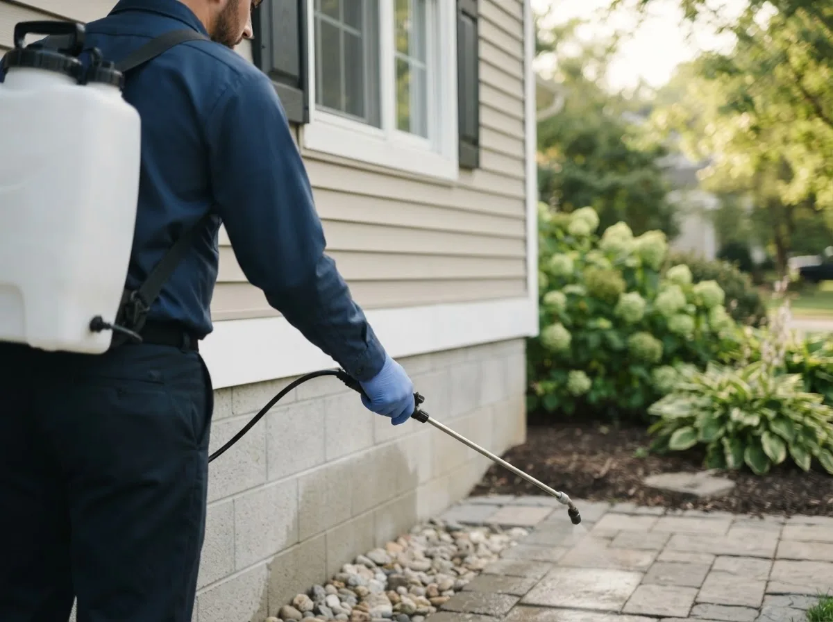Pest control technician inspecting a home in Bowbells, ND